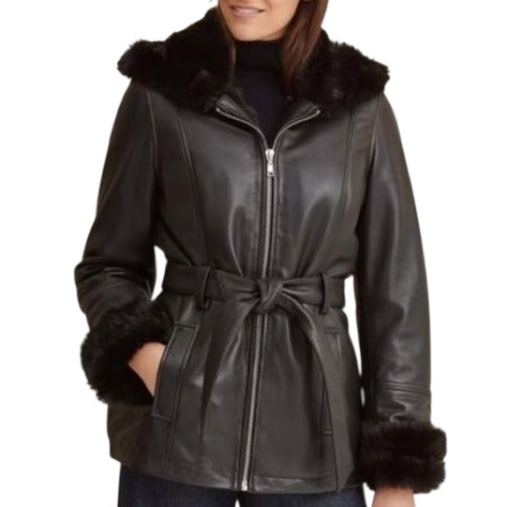 Vintage Wilson’s Leather Jacket Fur Collar Cuff Luxury Black Moto Size Large